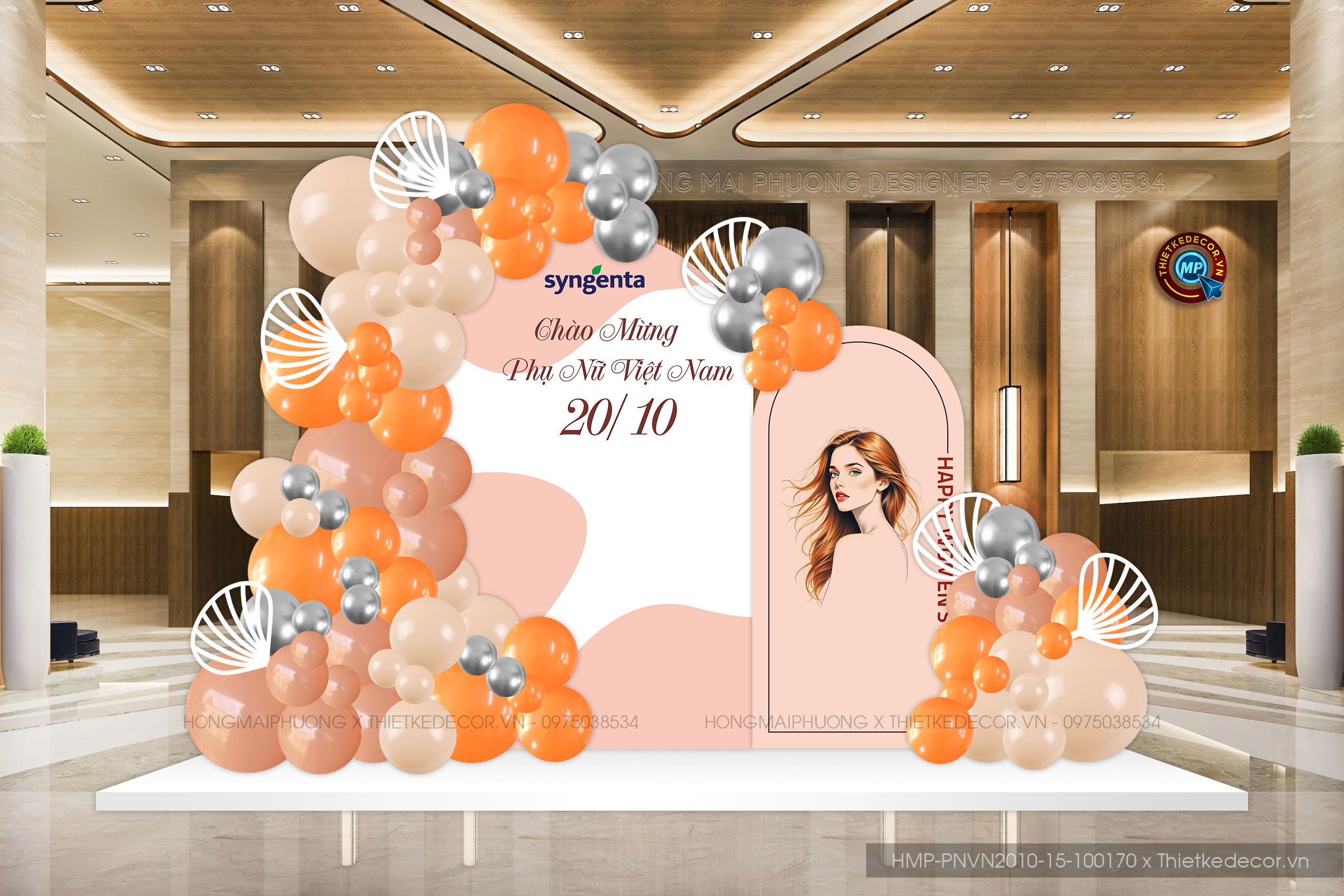 Backdrop Phụ nữ VN 20-10 tone hồng cam